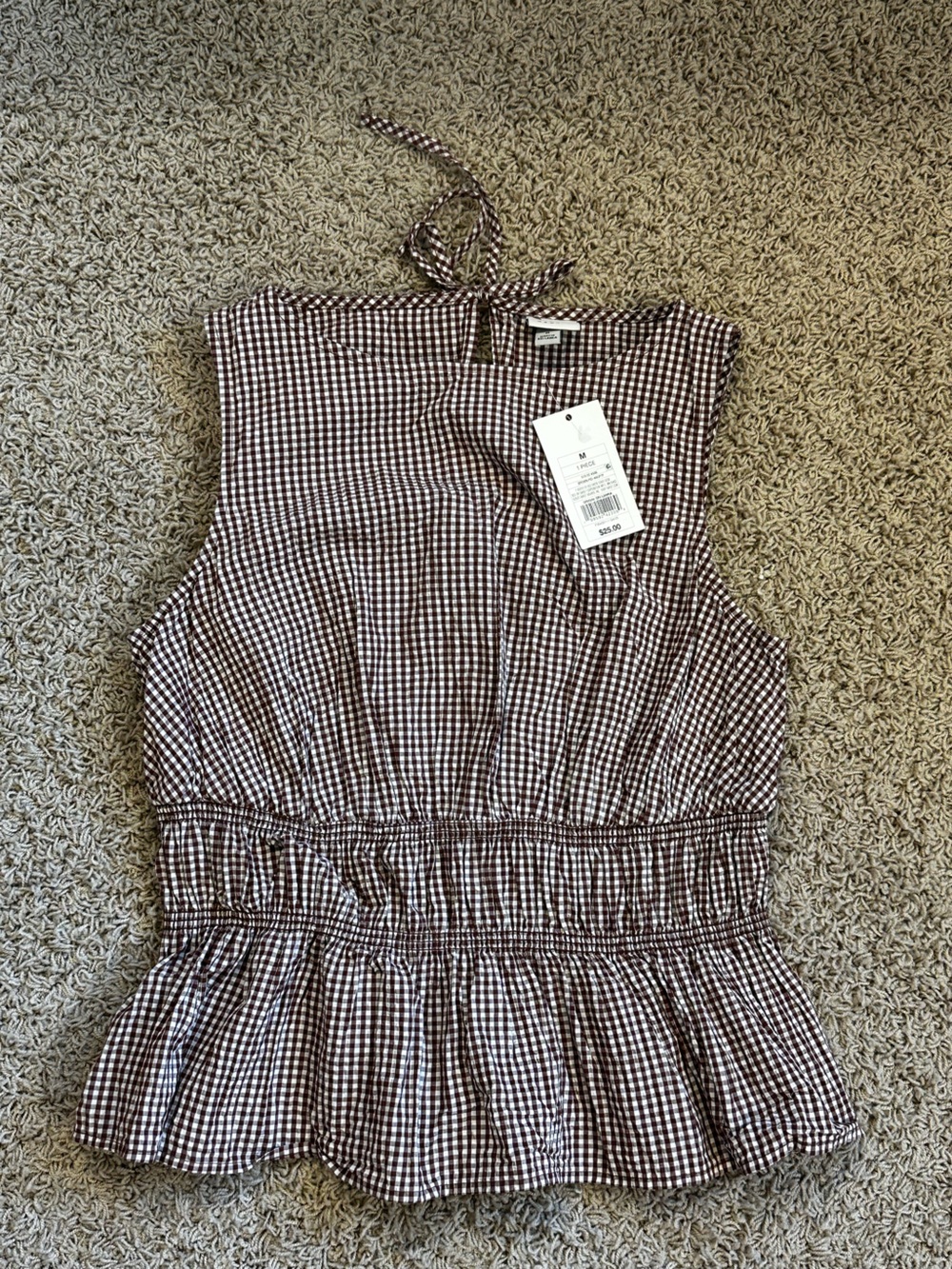 A NEW DAY size MEDIUM Seersucker Brown/White Peplum Hem Top & Skirt NEW! - Picture 9 of 15